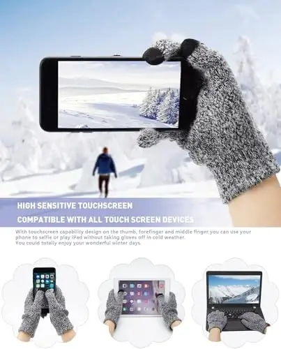 Womens Winter Warm Knit Beanie Hat Touchscreen Gloves Long Neck Scarf Set with Fleece Lined Skull Caps Gifts for Women - 4