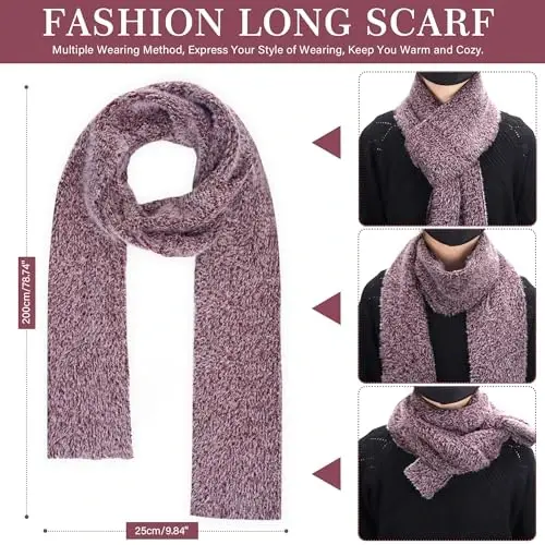 Womens Winter Warm Knit Beanie Hat Touchscreen Gloves Long Neck Scarf Set with Fleece Lined Skull Caps Gifts for Women - 4