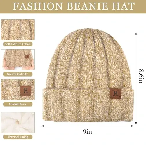 Womens Winter Warm Knit Beanie Hat Touchscreen Gloves Long Neck Scarf Set with Fleece Lined Skull Caps Gifts for Women - 2