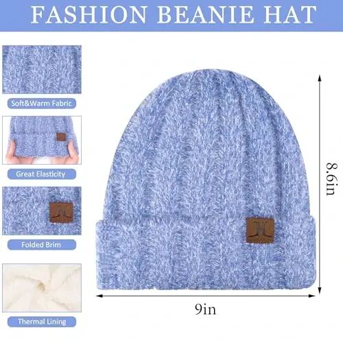 Womens Winter Warm Knit Beanie Hat Touchscreen Gloves Long Neck Scarf Set with Fleece Lined Skull Caps Gifts for Women - 1