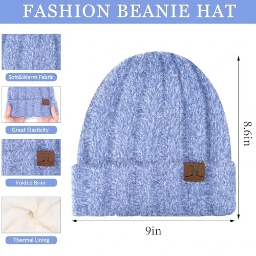 Womens Winter Warm Knit Beanie Hat Touchscreen Gloves Long Neck Scarf Set with Fleece Lined Skull Caps Gifts for Women - 2