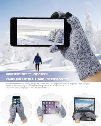 Womens Winter Warm Knit Beanie Hat Touchscreen Gloves Long Neck Scarf Set with Fleece Lined Skull Caps Gifts for Women - 4