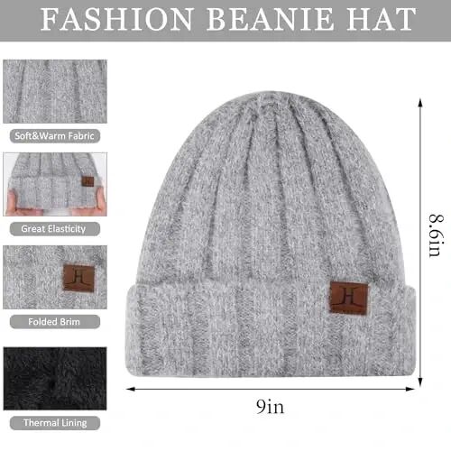 Womens Winter Warm Knit Beanie Hat Touchscreen Gloves Long Neck Scarf Set with Fleece Lined Skull Caps Gifts for Women - 1