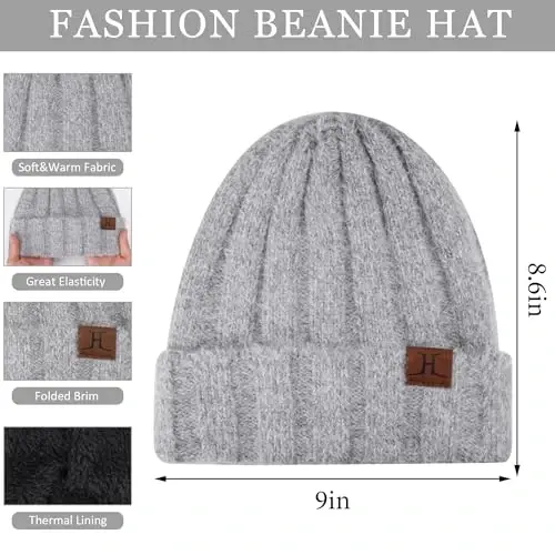 Womens Winter Warm Knit Beanie Hat Touchscreen Gloves Long Neck Scarf Set with Fleece Lined Skull Caps Gifts for Women - 2