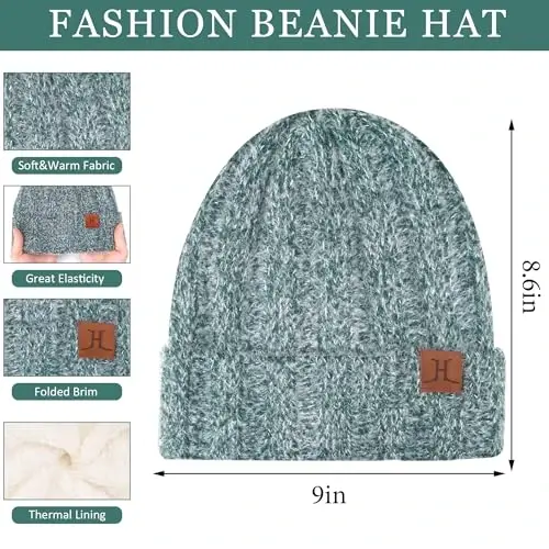 Womens Winter Warm Knit Beanie Hat Touchscreen Gloves Long Neck Scarf Set with Fleece Lined Skull Caps Gifts for Women - 1