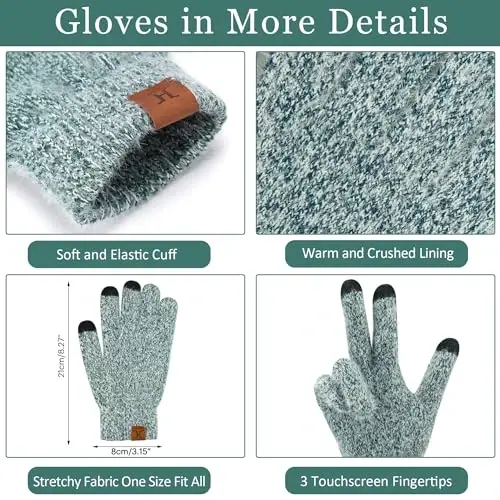 Womens Winter Warm Knit Beanie Hat Touchscreen Gloves Long Neck Scarf Set with Fleece Lined Skull Caps Gifts for Women - WOMENS (1)