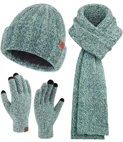 Womens Winter Warm Knit Beanie Hat Touchscreen Gloves Long Neck Scarf Set with Fleece Lined Skull Caps Gifts for Women - 6
