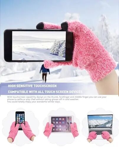 Womens Winter Warm Knit Beanie Hat Touchscreen Gloves Long Neck Scarf Set with Fleece Lined Skull Caps Gifts for Women - 3