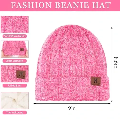 Womens Winter Warm Knit Beanie Hat Touchscreen Gloves Long Neck Scarf Set with Fleece Lined Skull Caps Gifts for Women - 1