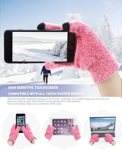 Womens Winter Warm Knit Beanie Hat Touchscreen Gloves Long Neck Scarf Set with Fleece Lined Skull Caps Gifts for Women - 3