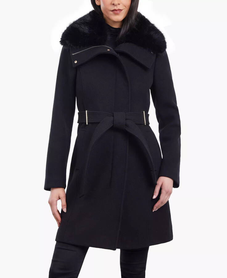 Women's Wool Blend Belted Coat Black - 1