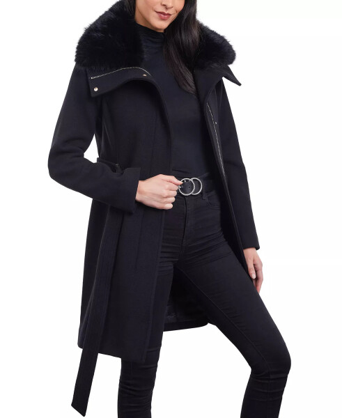 Women's Wool Blend Belted Coat Black - 3