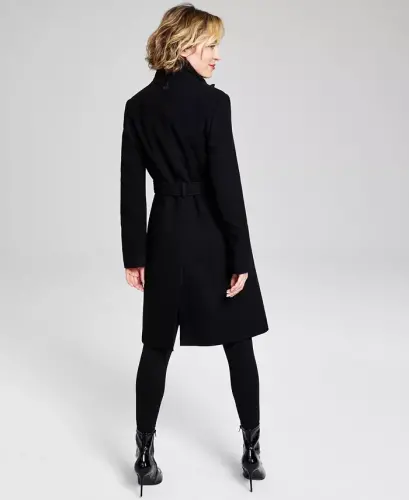 Womens Wool Blend Belted Wrap Coat, Created for Modazone - Black Twill - CALVIN KLEIN (1)