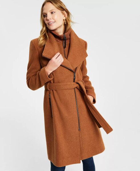 Womens Wool Blend Belted Wrap Coat, Created for Modazone Dark Camel - 3