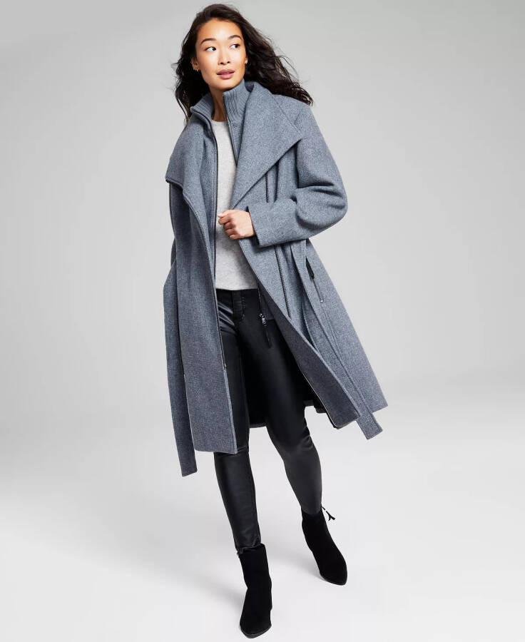 Women's Wool Blend Belted Wrap Coat, Created for Modazone Medium Grey - 3