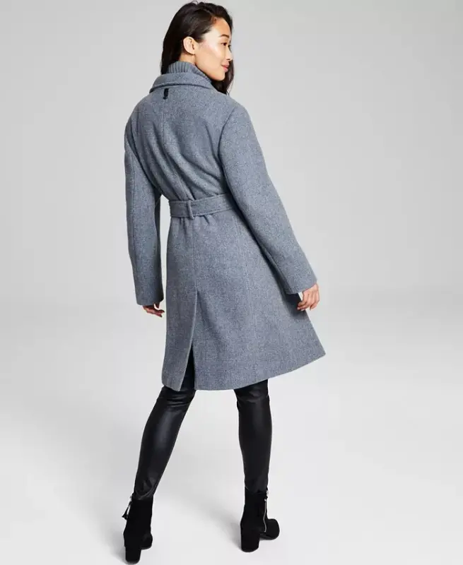 Womens Wool Blend Belted Wrap Coat, Created for Modazone - Medium Grey - 2