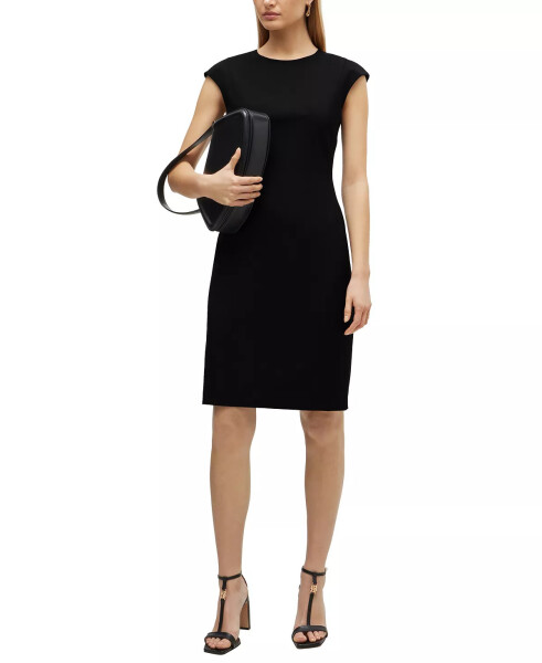 Women's Wool Cap Sleeve Slim-Fit Dress Black - 3