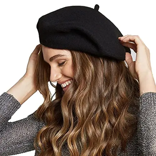 Women's Wool French Beret Chic Solid Beanie Hat Stretchable Classic Beret - Modazone