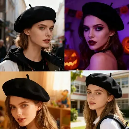Women's Wool French Beret Chic Solid Beanie Hat Stretchable Classic Beret - 6