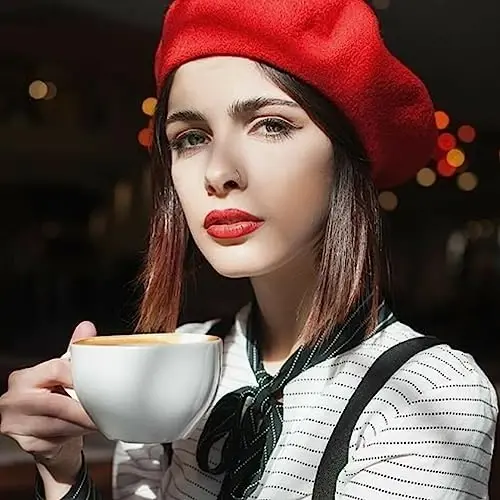 Womens Wool French Beret Chic Solid Beanie Hat Stretchable Classic Beret - 4