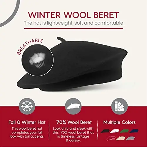 Women's Wool French Beret – Stylish, Chic & Cozy Parisian Unisex Hat for All Seasons - 4