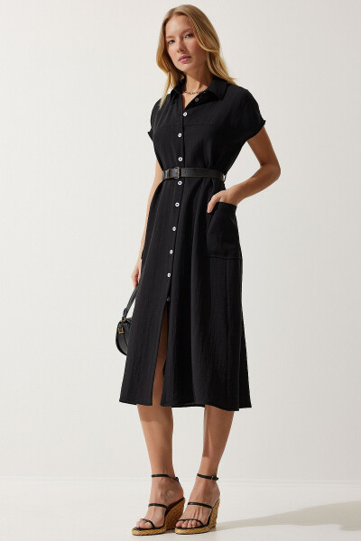 Women's Woven Dress with Black Belt MX00155 