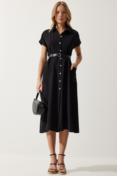 Women's Woven Dress with Black Belt MX00155 - 2