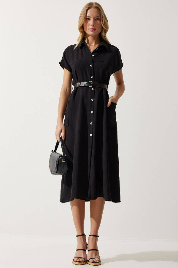 Women's Woven Dress with Black Belt MX00155 - 2