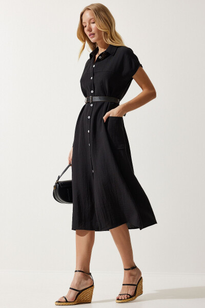 Women's Woven Dress with Black Belt MX00155 - 3