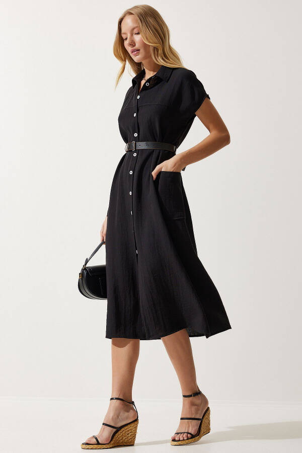 Women's Woven Dress with Black Belt MX00155 - 3