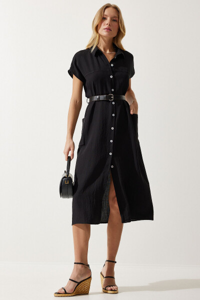 Women's Woven Dress with Black Belt MX00155 - 4