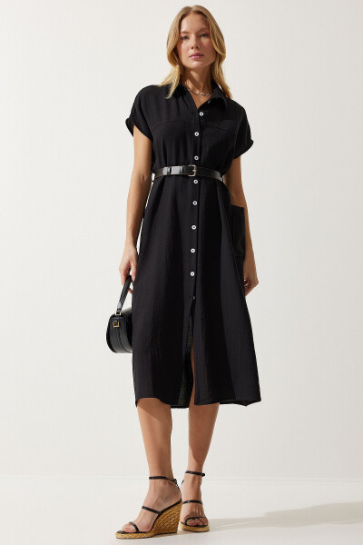 Women's Woven Dress with Black Belt MX00155 - 5
