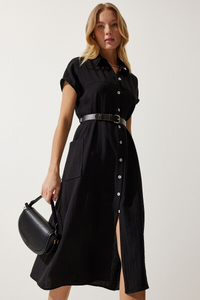 Women's Woven Dress with Black Belt MX00155 - 6