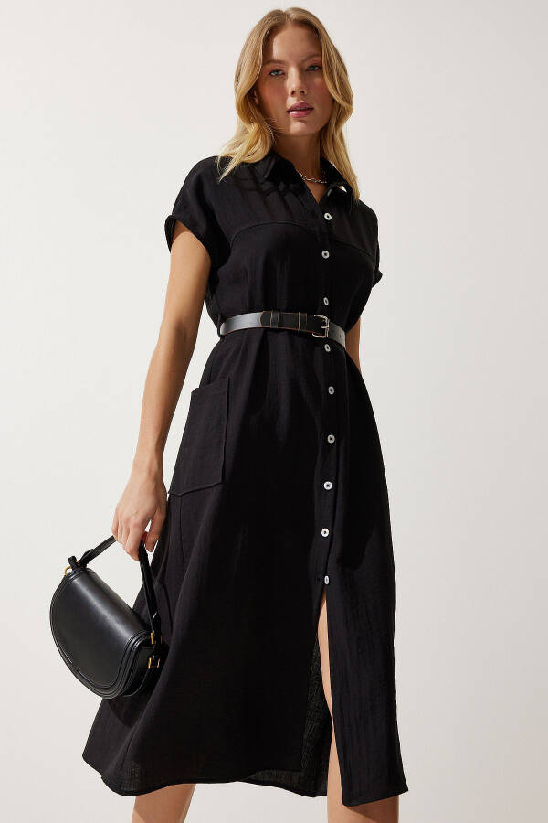 Women's Woven Dress with Black Belt MX00155 - 6
