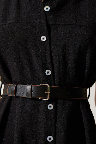 Women's Woven Dress with Black Belt MX00155 - 7