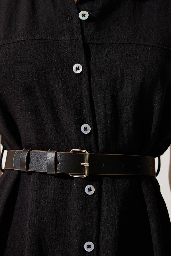 Women's Woven Dress with Black Belt MX00155 - 7