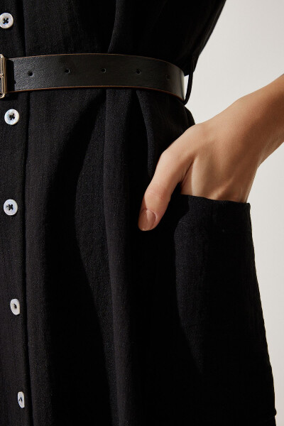 Women's Woven Dress with Black Belt MX00155 - 8