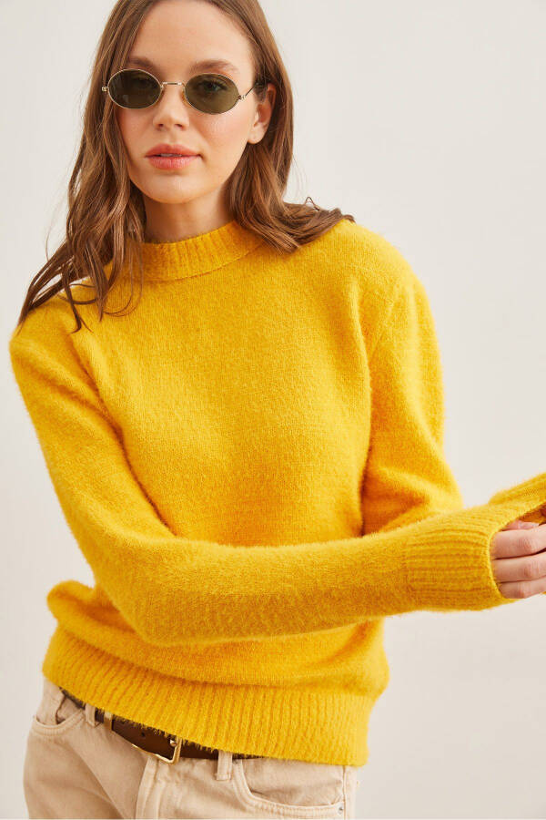 Women's Yellow Bike Collar Soft Textured Turtleneck Sweater - 1