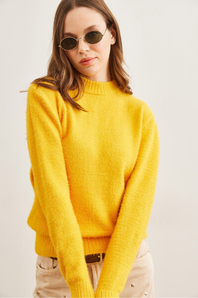 Women's Yellow Bike Collar Soft Textured Turtleneck Sweater - 3