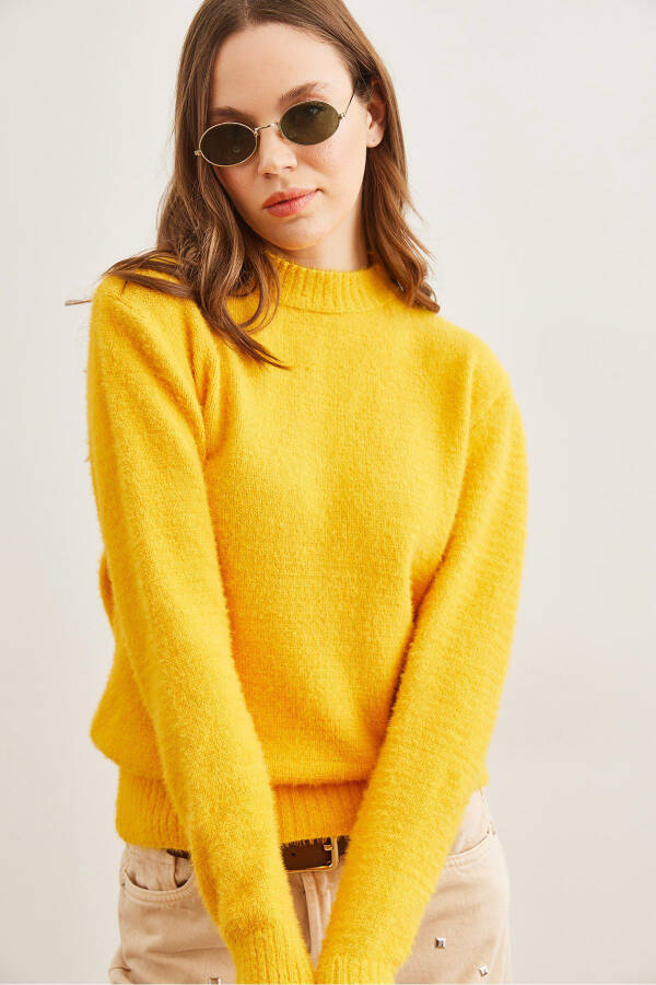 Women's Yellow Bike Collar Soft Textured Turtleneck Sweater - 3