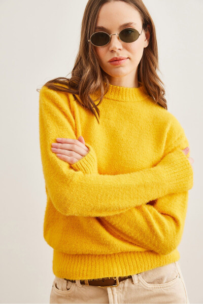 Women's Yellow Bike Collar Soft Textured Turtleneck Sweater - 4