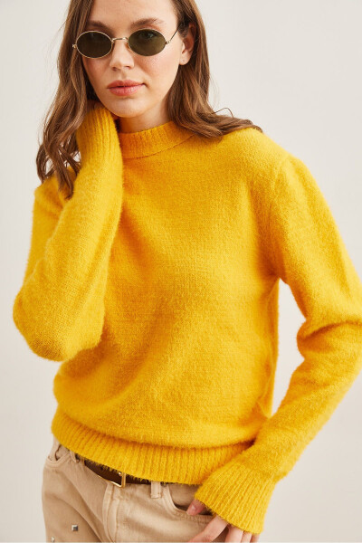 Women's Yellow Bike Collar Soft Textured Turtleneck Sweater - 5