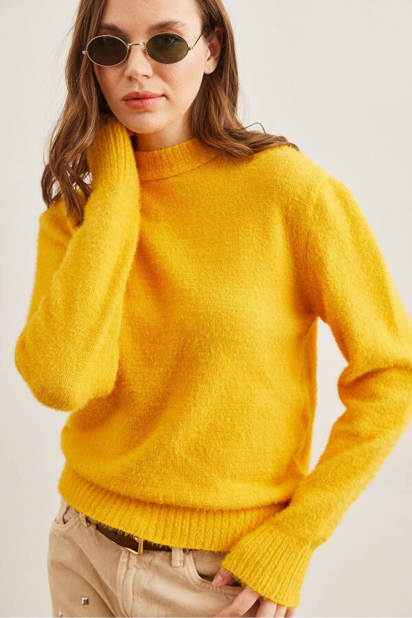 Women's Yellow Bike Collar Soft Textured Turtleneck Sweater - 5