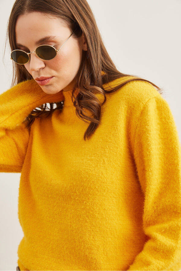 Women's Yellow Bike Collar Soft Textured Turtleneck Sweater - 2