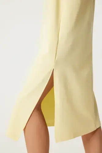 Women's Yellow Cotton Summer Casual Jersey Dress UB00080-Yellow - 5