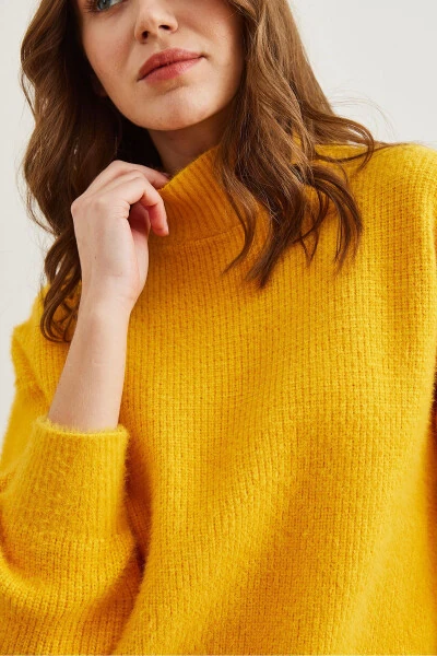 Women's Yellow Crewneck Soft Texture Fuzzy Sweater KZK-19000859 - 6