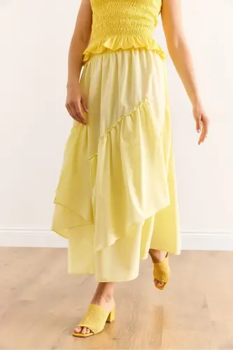 Women's Yellow Elastic Waist Paneled Skirt ETK-19000331 - 7