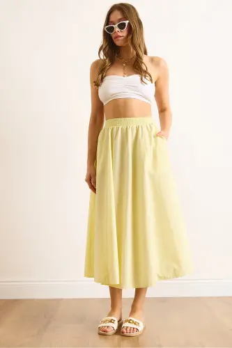 Women's Yellow Elastic Waist Parachute Bell Skirt ETK-19000280-Yellow 