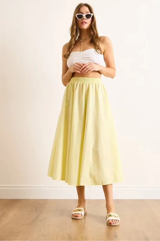 Women's Yellow Elastic Waist Parachute Bell Skirt ETK-19000280-Yellow - 2