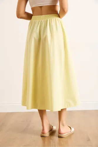 Women's Yellow Elastic Waist Parachute Bell Skirt ETK-19000280-Yellow - 7